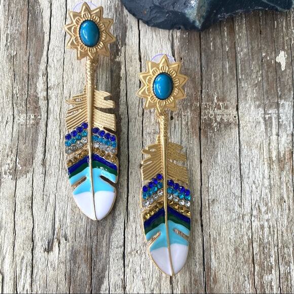 Free People Straight as An Arrow Earrings in Blue - Picture 1 of 5
